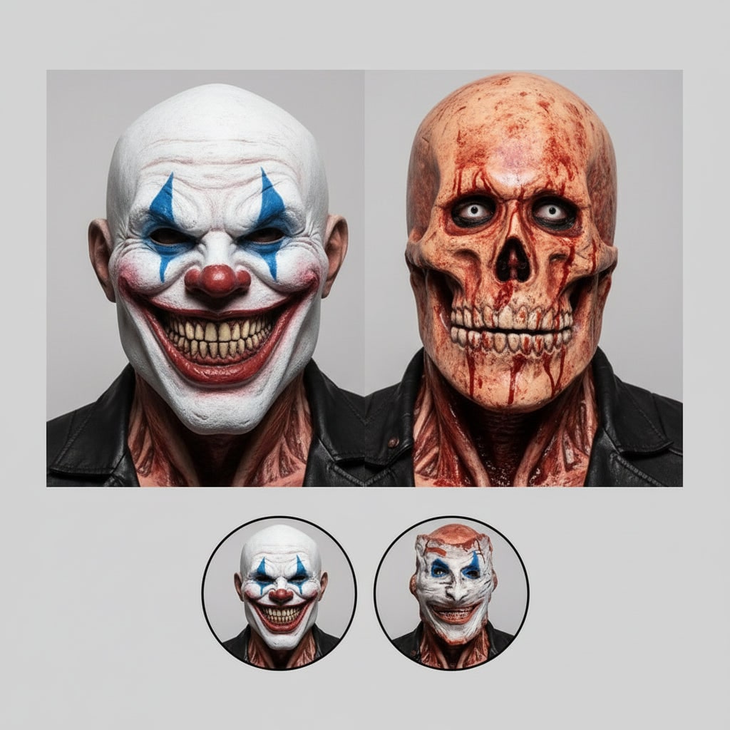 Thermabuild | Halloween Mask Peel Off Creepy Clown and Skull Double-Layer Latex Costume
