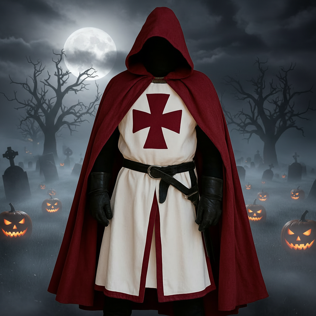 Thermabuild | Halloween Medieval Knight Costume Templar Crusader Tunic with Contrasting Trim and Split Hem Panels
