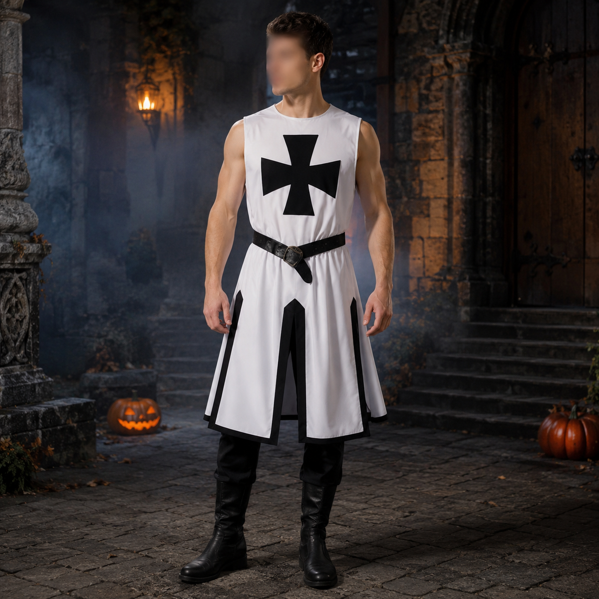 Thermabuild | Halloween Medieval Knight Costume Templar Crusader Tunic with Contrasting Trim and Split Hem Panels