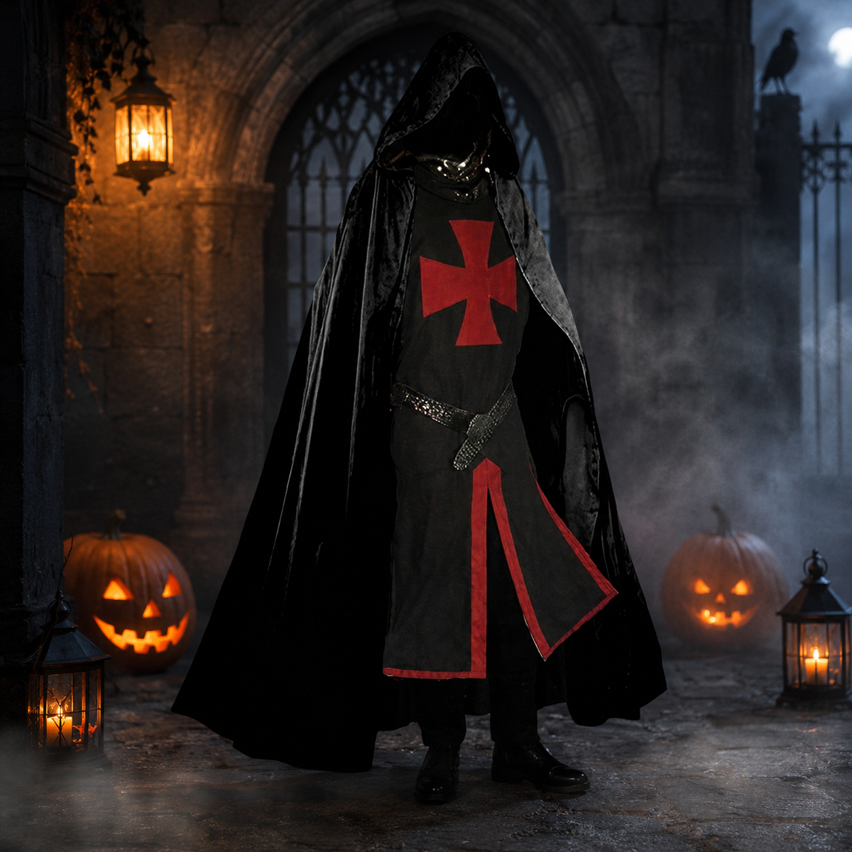 Thermabuild | Halloween Medieval Knight Costume Templar Crusader Tunic with Contrasting Trim and Split Hem Panels