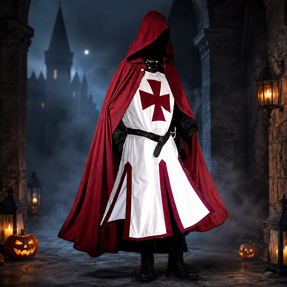 Thermabuild | Halloween Medieval Knight Costume Templar Crusader Tunic with Contrasting Trim and Split Hem Panels