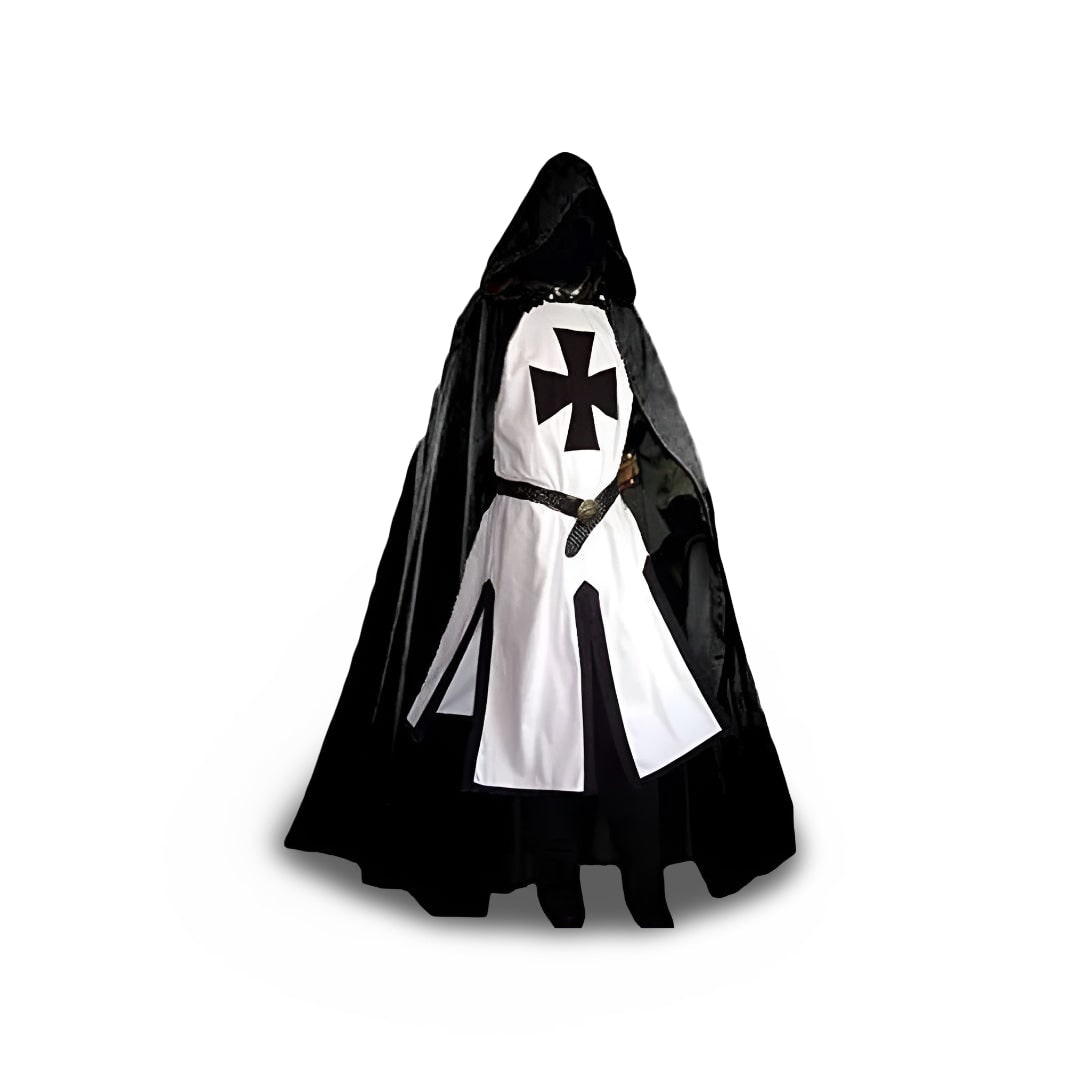 Thermabuild | Halloween Medieval Knight Costume Tunic with Hooded and Templar Cross for Cosplay Party