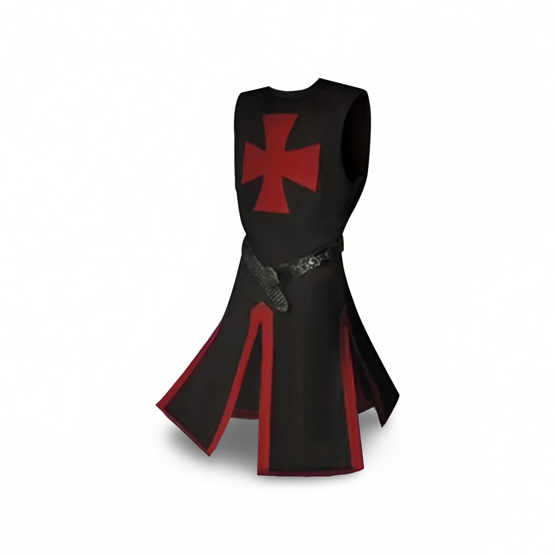 Thermabuild | Halloween Medieval Knight Costume Tunic with Hooded and Templar Cross for Cosplay Party