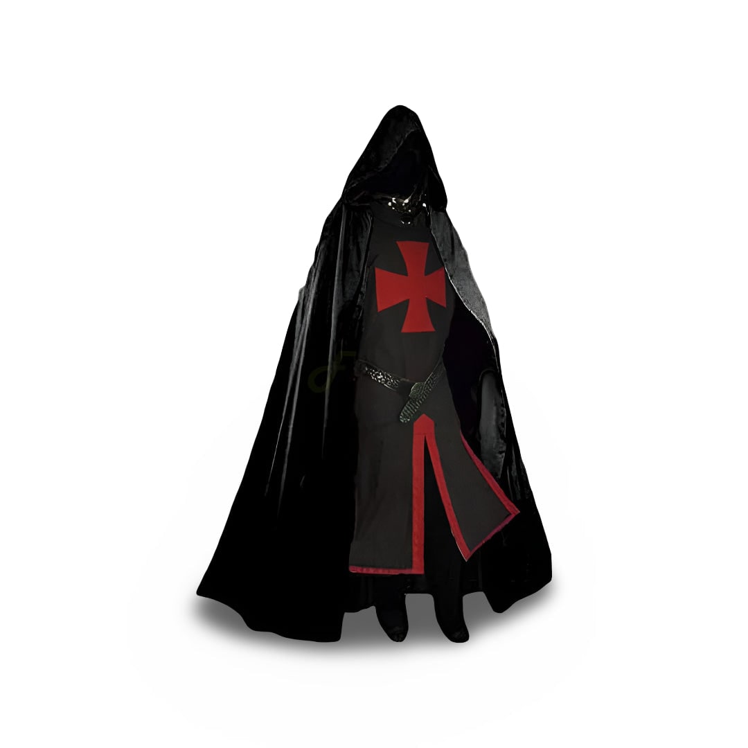 Thermabuild | Halloween Medieval Knight Costume Tunic with Hooded and Templar Cross for Cosplay Party