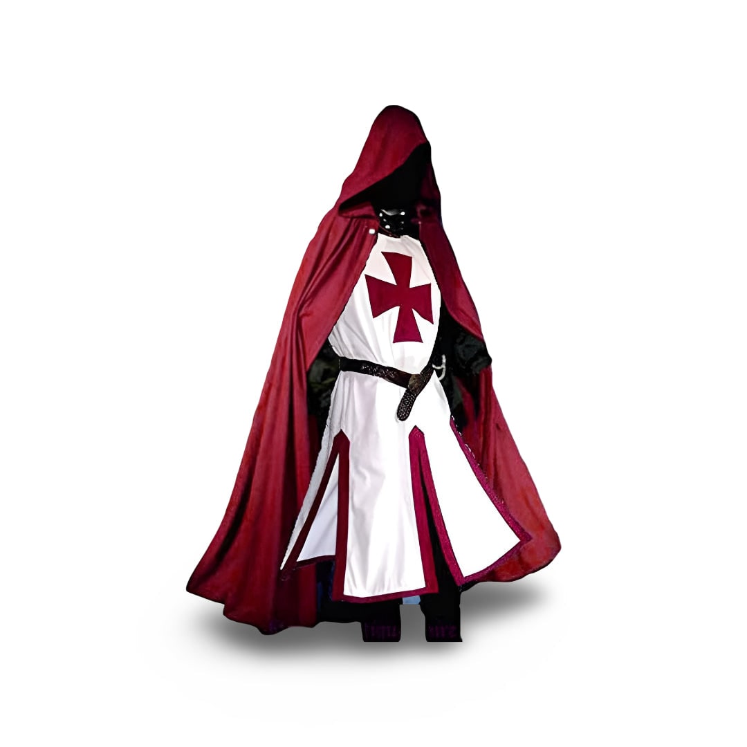 Thermabuild | Halloween Medieval Knight Costume Tunic with Hooded and Templar Cross for Cosplay Party