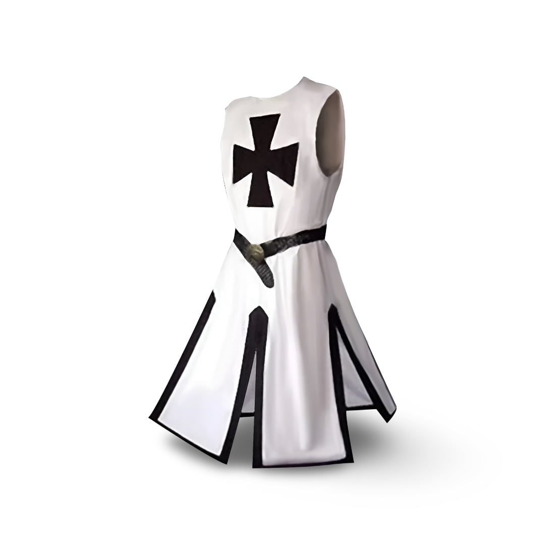 Thermabuild | Halloween Medieval Knight Costume Tunic with Hooded and Templar Cross for Cosplay Party