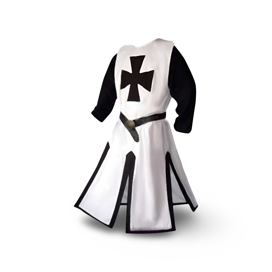 Thermabuild | Halloween Medieval Knight Costume Tunic with Hooded and Templar Cross for Cosplay Party