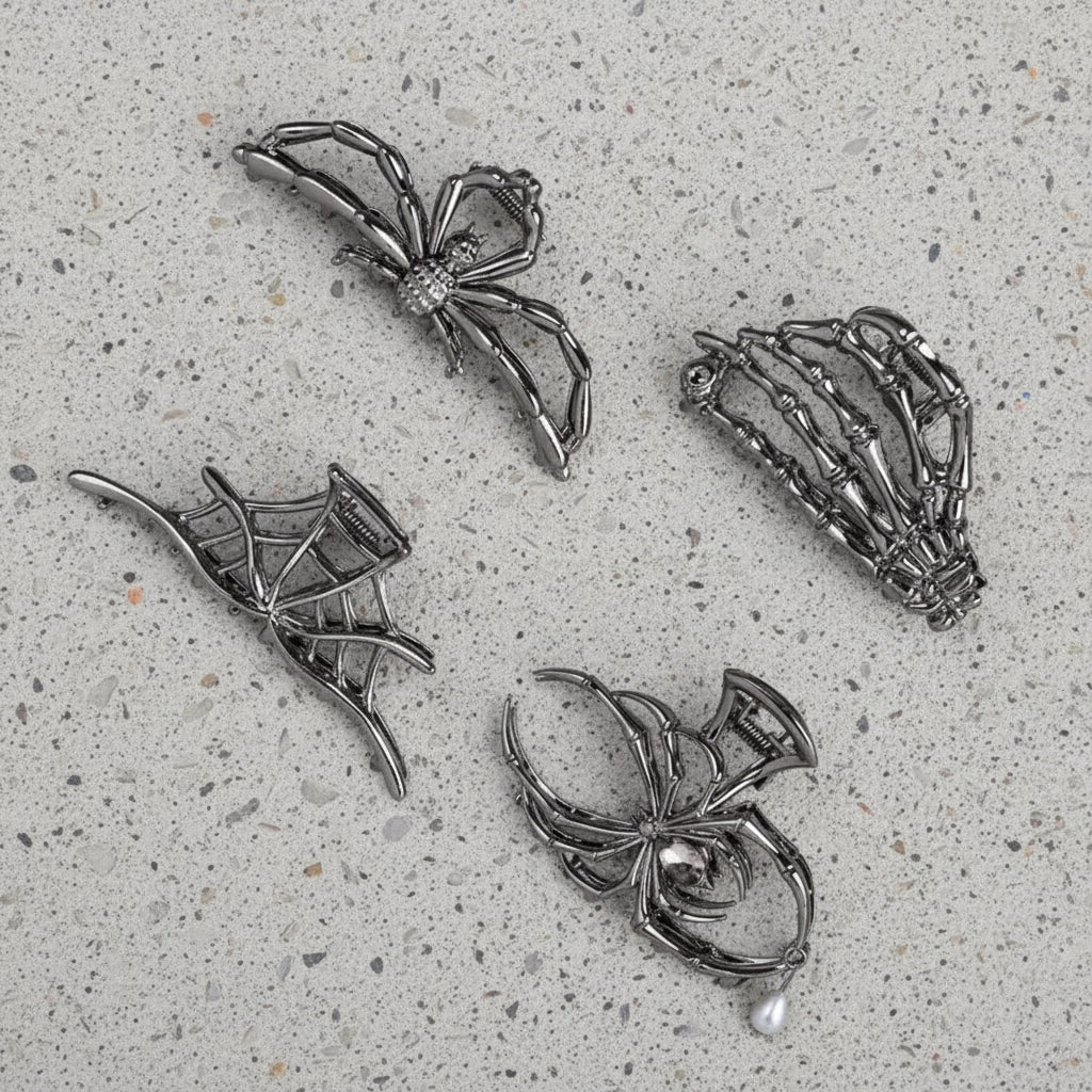 Thermabuild | Halloween Metal Claw Clips with Spooky Spider Bat and Skeleton Designs Cute Decorative Hair