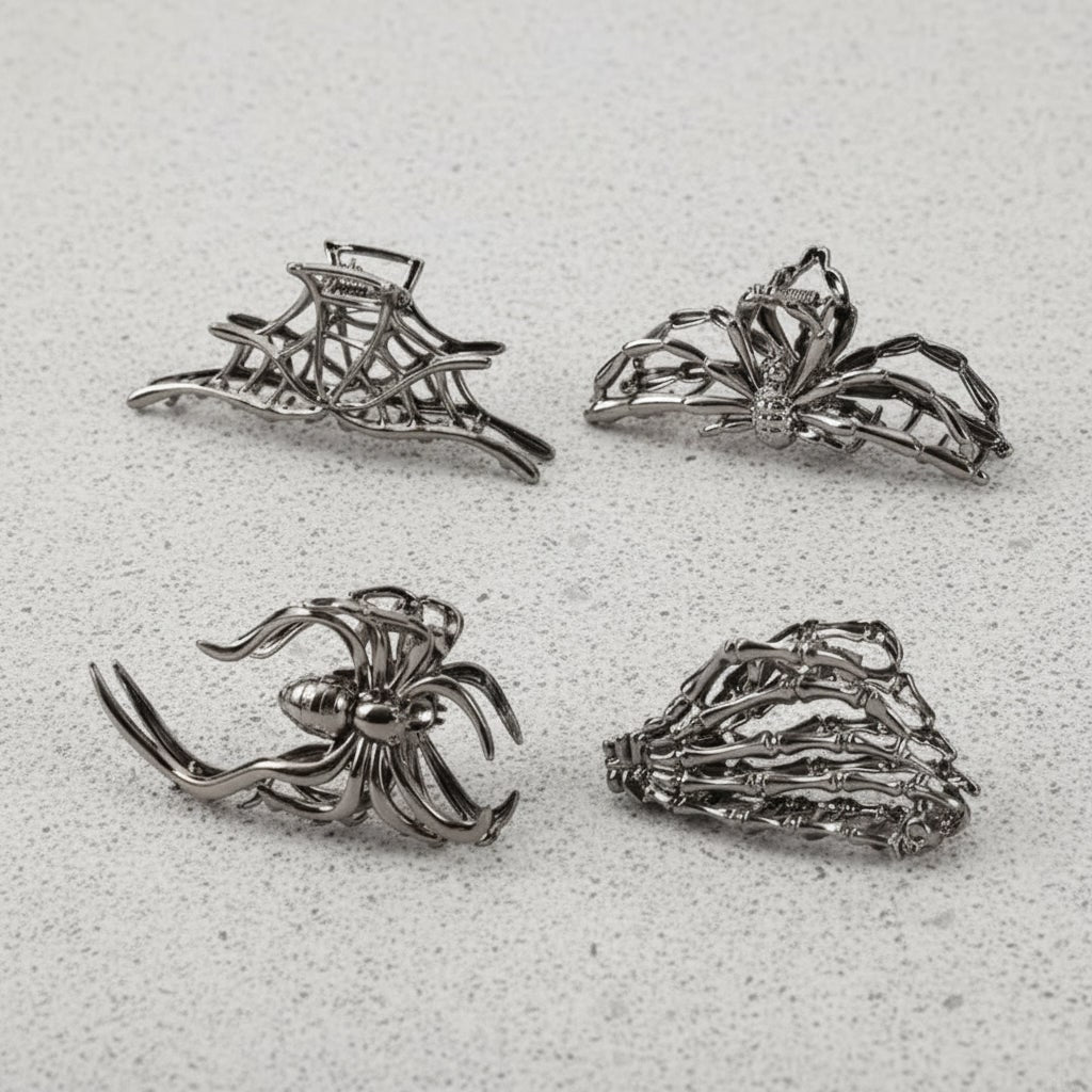 Thermabuild | Halloween Metal Claw Clips with Spooky Spider Bat and Skeleton Designs Cute Decorative Hair
