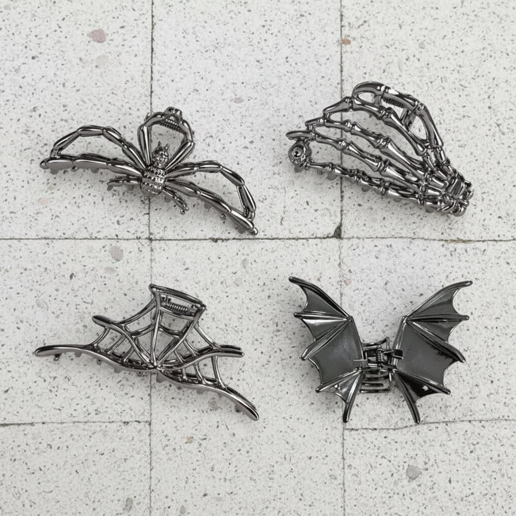Thermabuild | Halloween Metal Claw Clips with Spooky Spider Bat and Skeleton Designs Cute Decorative Hair
