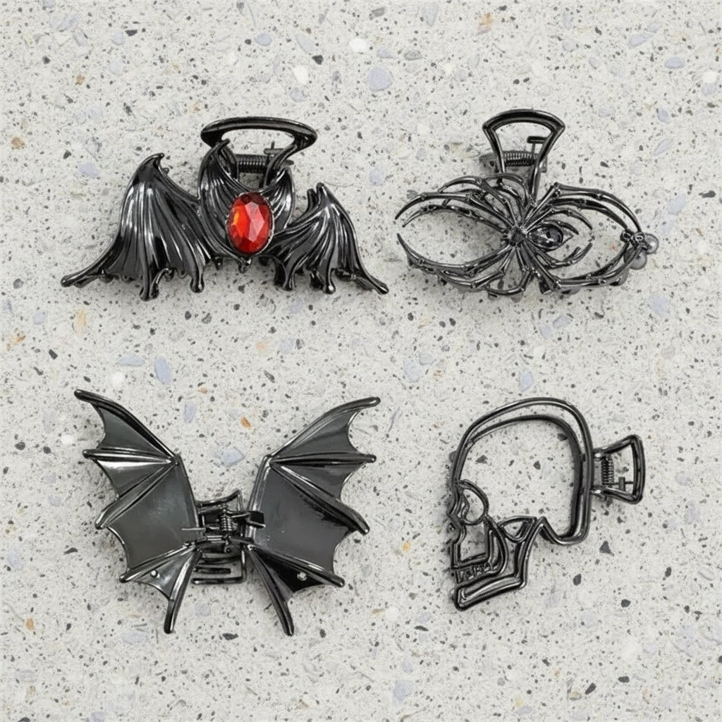 Thermabuild | Halloween Metal Claw Clips with Spooky Spider Bat and Skeleton Designs Cute Decorative Hair