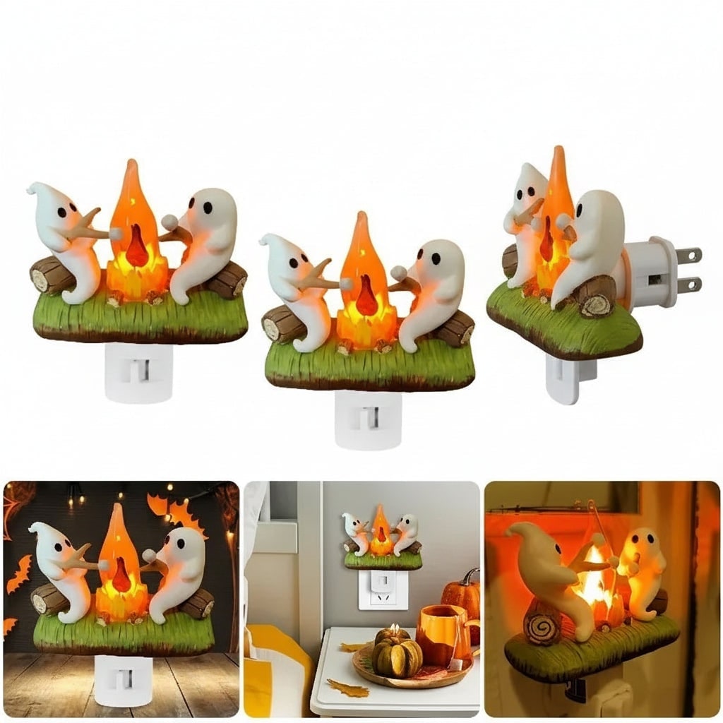 Thermabuild | Halloween Night Light Plug in Ghost Campfire LED Decoration for Room and Party