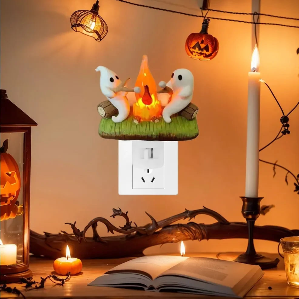 Thermabuild | Halloween Night Light Plug in Ghost Campfire LED Decoration for Room and Party
