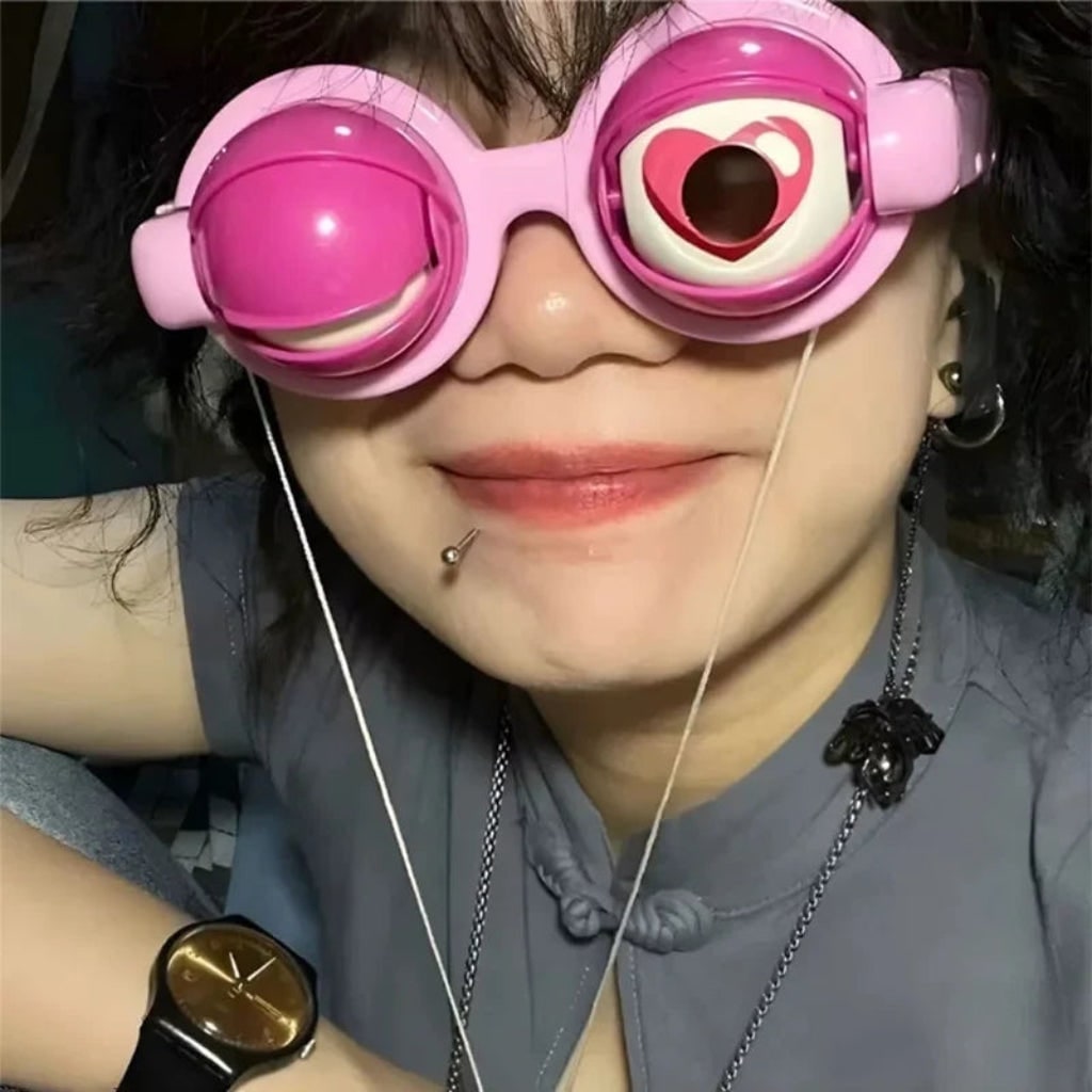 Thermabuild | Halloween Novelty Crazy Eyes Glasses with Blinking Eyelids and Pull String for Party