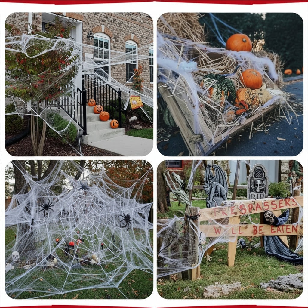 Thermabuild | Halloween Outdoor Decoration Spider Web Giant Stretchy with Black for Yard and Party