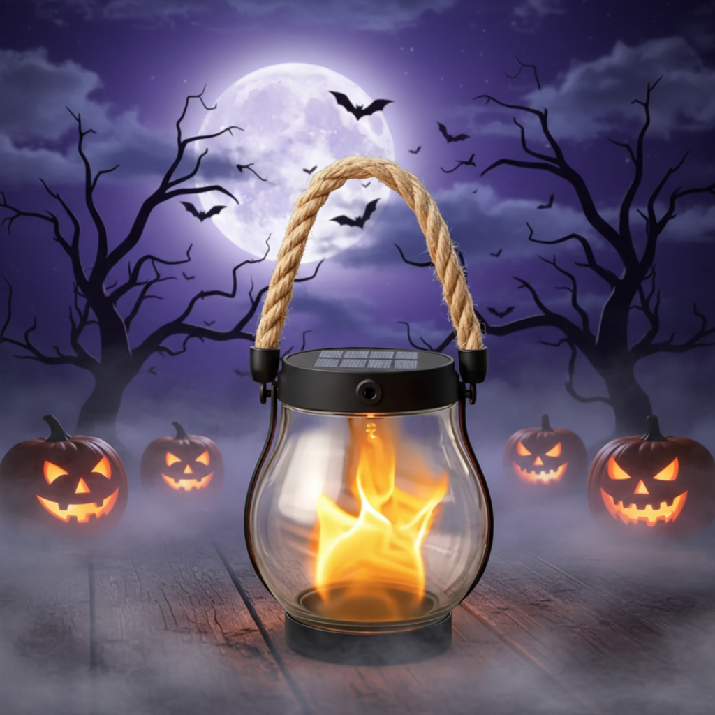 Thermabuild | Halloween Outdoor Solar Hanging Lantern with Flickering Flame Effect and Rechargeable Usb-C