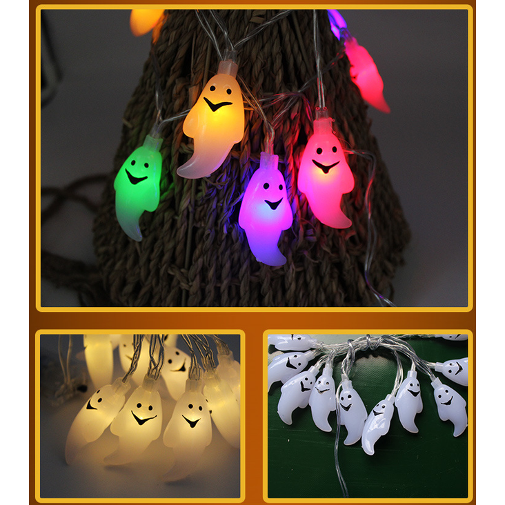 Thermabuild | Halloween Outdoor String Lights LED Battery Operated with Pumpkin Ghost Bat Skull Eyeball Covers 10