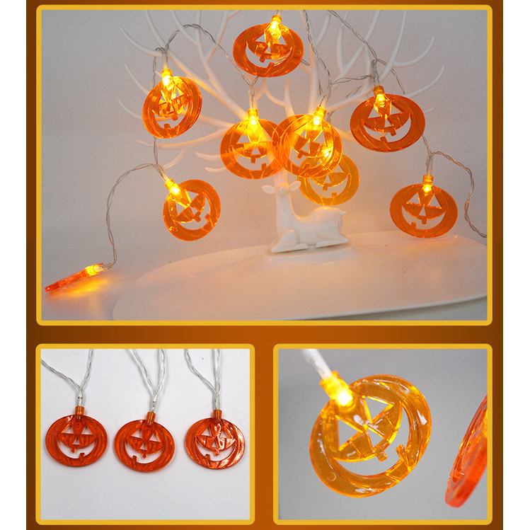Thermabuild | Halloween Outdoor String Lights LED Battery Operated with Pumpkin Ghost Bat Skull Eyeball Covers 10