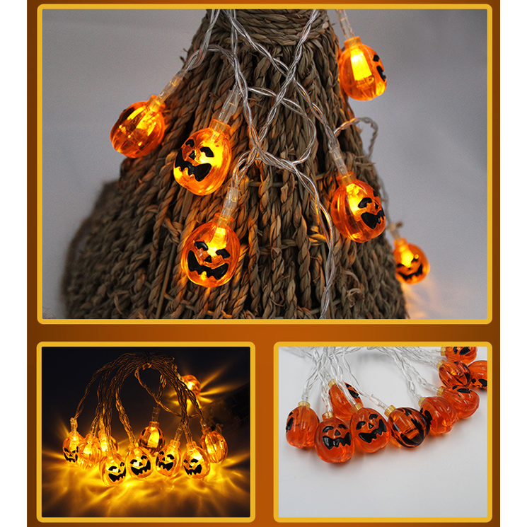 Thermabuild | Halloween Outdoor String Lights LED Battery Operated with Pumpkin Ghost Bat Skull Eyeball Covers 10