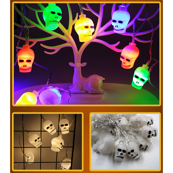 Thermabuild | Halloween Outdoor String Lights LED Battery Operated with Pumpkin Ghost Bat Skull Eyeball Covers 10