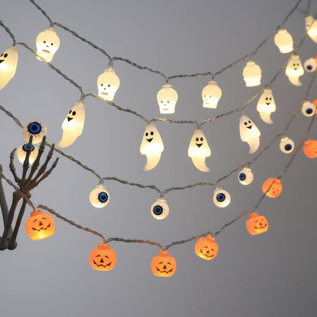 Thermabuild | Halloween Outdoor String Lights with Battery LED and Spooky Decorative Covers for Patio Party