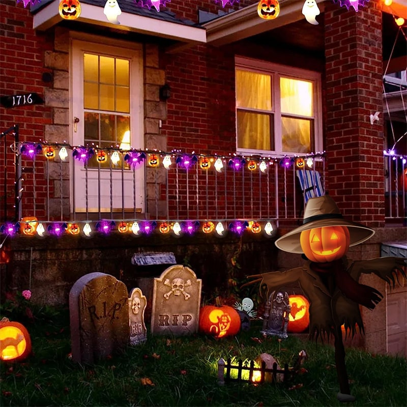 Thermabuild | Halloween Outdoor String Lights with LED and Bat Figures Battery Operated for Patio Party Decoration