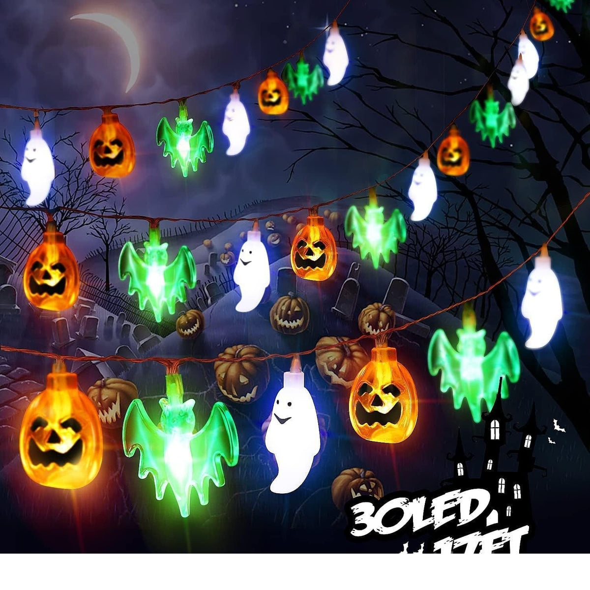 Thermabuild | Halloween Outdoor String Lights with LED and Bat Figures Battery Operated for Patio Party Decoration