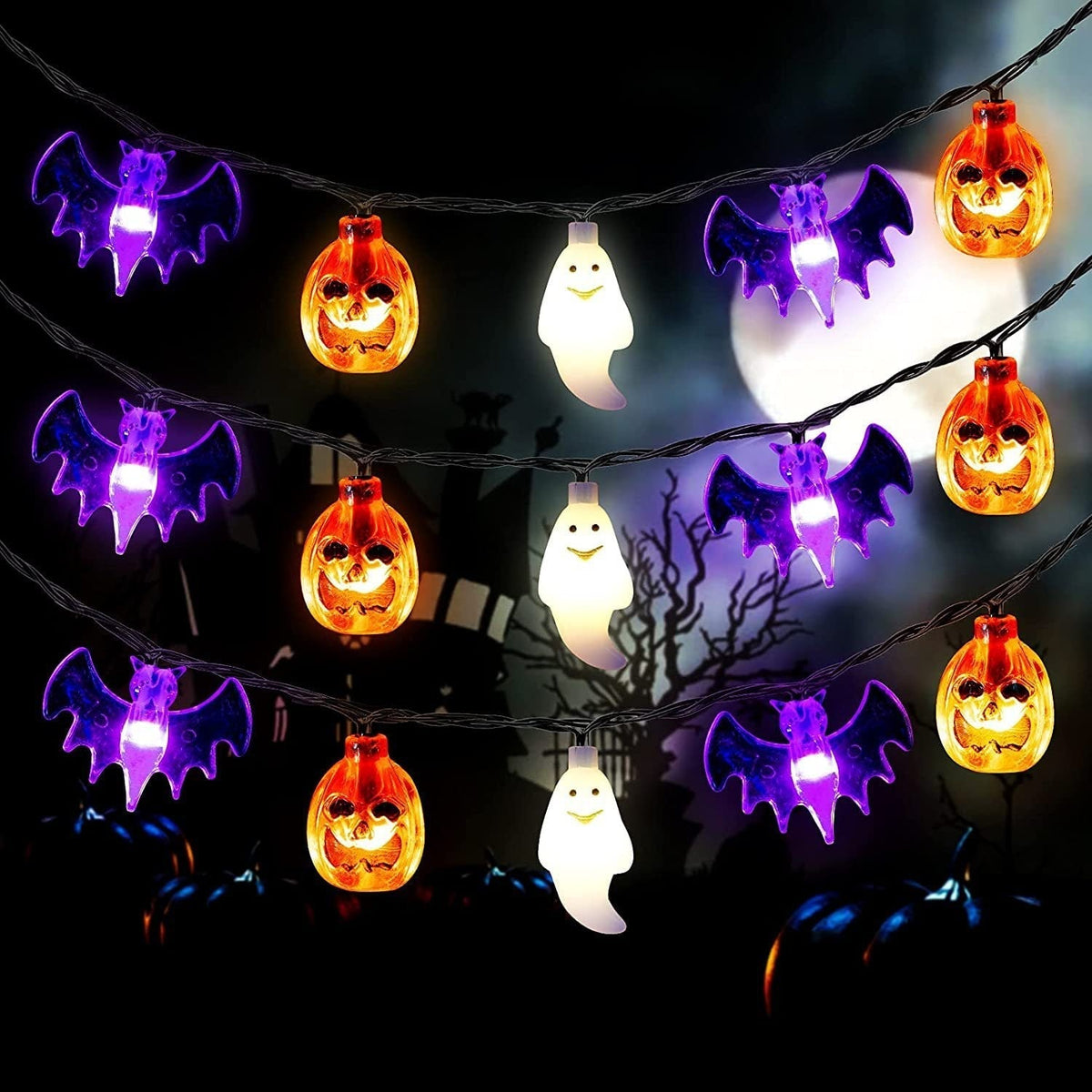 Thermabuild | Halloween Outdoor String Lights with LED and Bat Figures Battery Operated for Patio Party Decoration