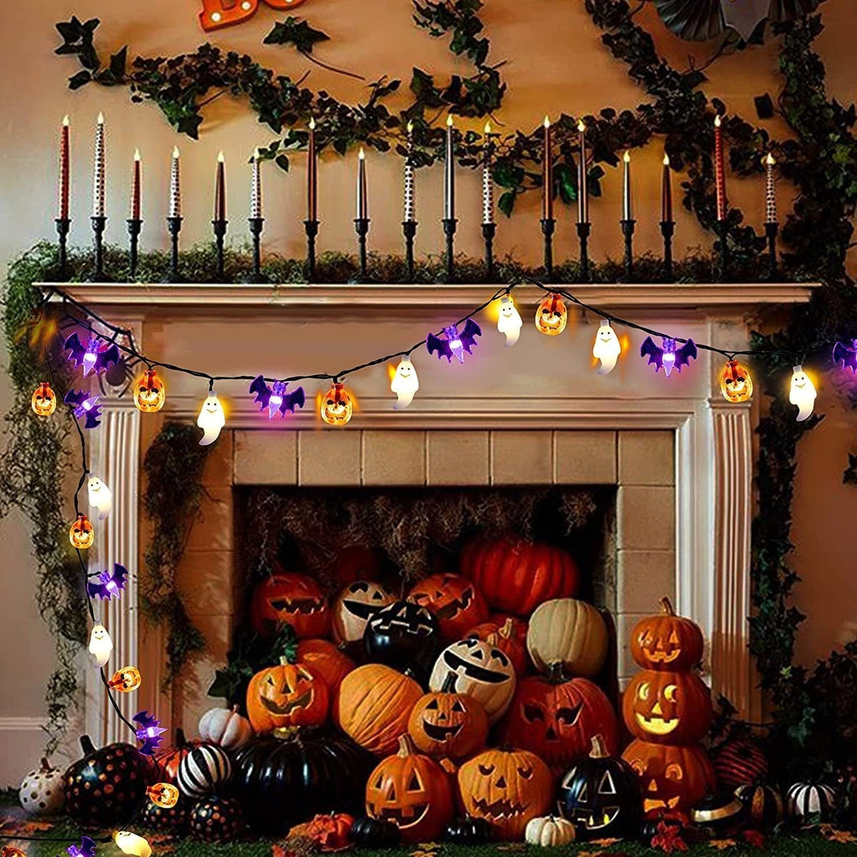 Thermabuild | Halloween Outdoor String Lights with LED and Bat Figures Battery Operated for Patio Party Decoration