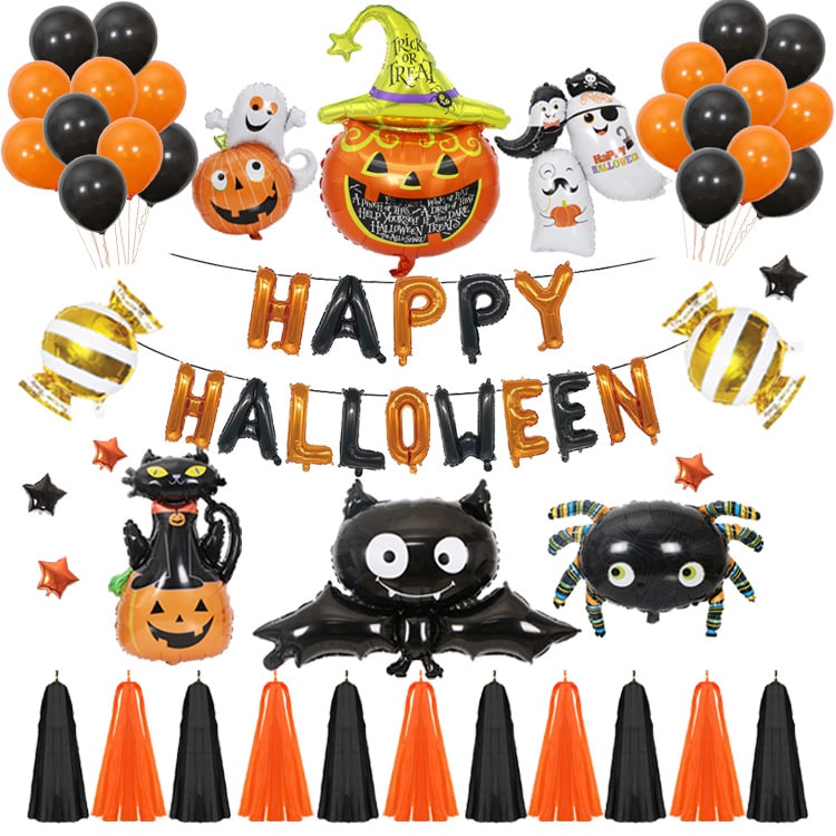 Thermabuild | Halloween Party Balloons with Foil Letter Bat Pumpkin and Spider Decorations Kit