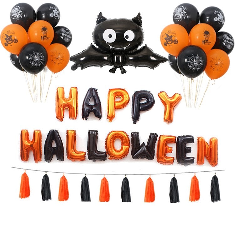 Thermabuild | Halloween Party Balloons with Foil Letter Bat Pumpkin and Spider Decorations Kit