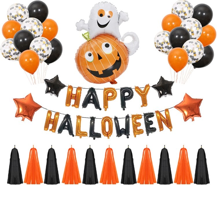 Thermabuild | Halloween Party Balloons with Foil Letter Bat Pumpkin and Spider Decorations Kit