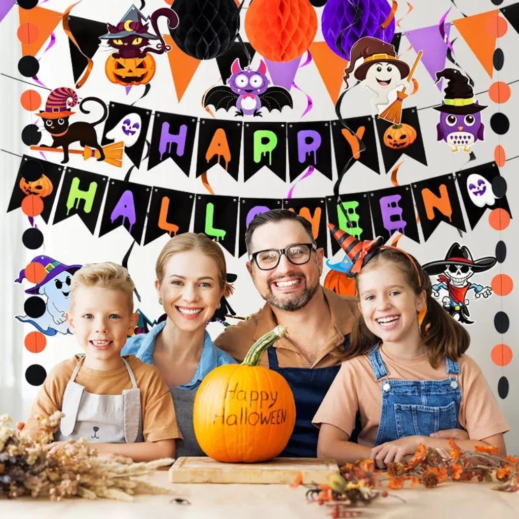 Thermabuild | Halloween Party Decorations Banner Kit with Hanging Swirls and Outdoor Wall Decor
