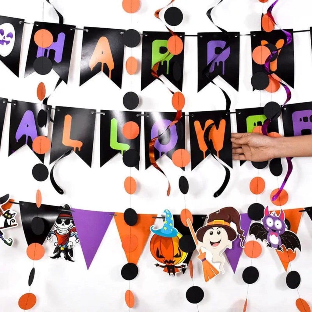 Thermabuild | Halloween Party Decorations Banner Kit with Hanging Swirls and Outdoor Wall Decor