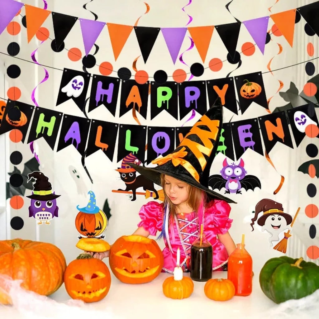 Thermabuild | Halloween Party Decorations Banner Kit with Hanging Swirls and Outdoor Wall Decor