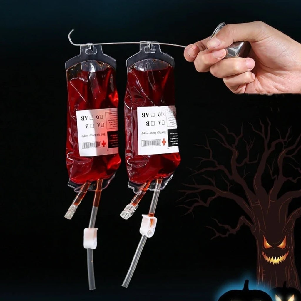 Thermabuild | Halloween Party Supplies Blood Bag Drink Pouches with Syringe for Decorations and Favors