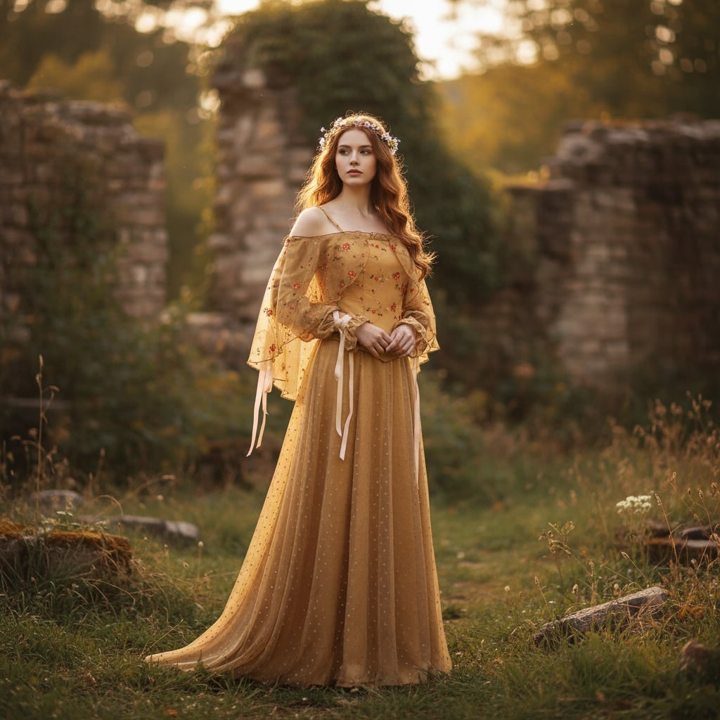 Thermabuild | Halloween Plus Size Medieval Dress Costume with Embroidered Bodice and Glitter Tulle Skirt