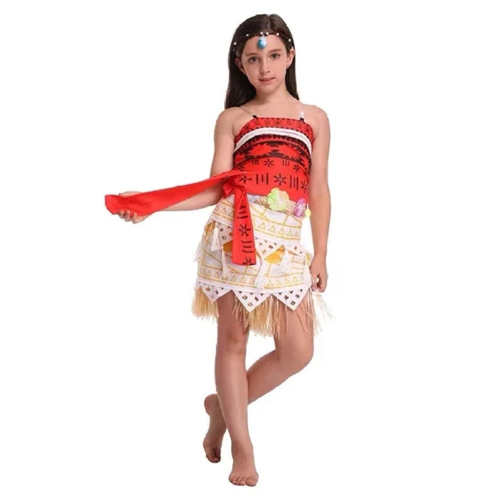 Thermabuild | Halloween Princess Costume with Tropical Print Top Grass Skirt and Pendant