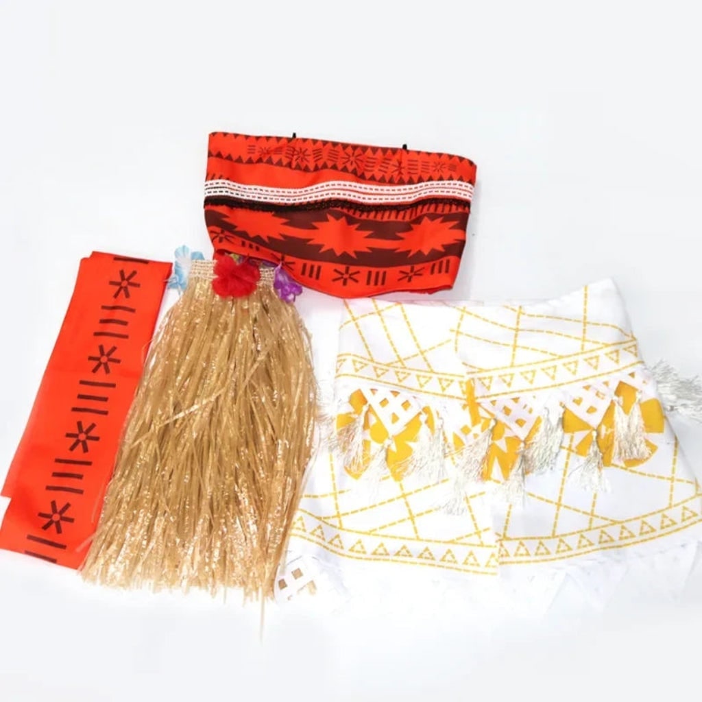 Thermabuild | Halloween Princess Costume with Tropical Print Top Grass Skirt and Pendant