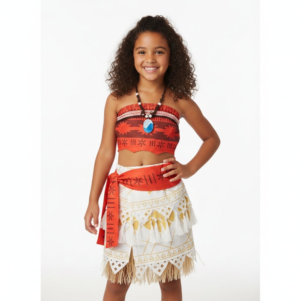 Thermabuild | Halloween Princess Costume with Tropical Print Top Grass Skirt and Pendant