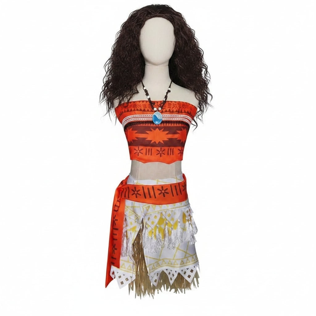 Thermabuild | Halloween Princess Costume with Tropical Print Top Grass Skirt and Pendant