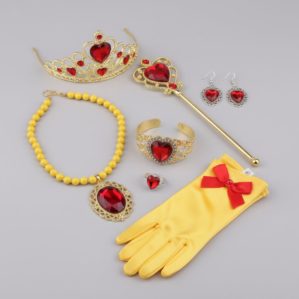 Thermabuild | Halloween Princess Dress Up and Belle Costume Accessories Set with Tiara and Gloves