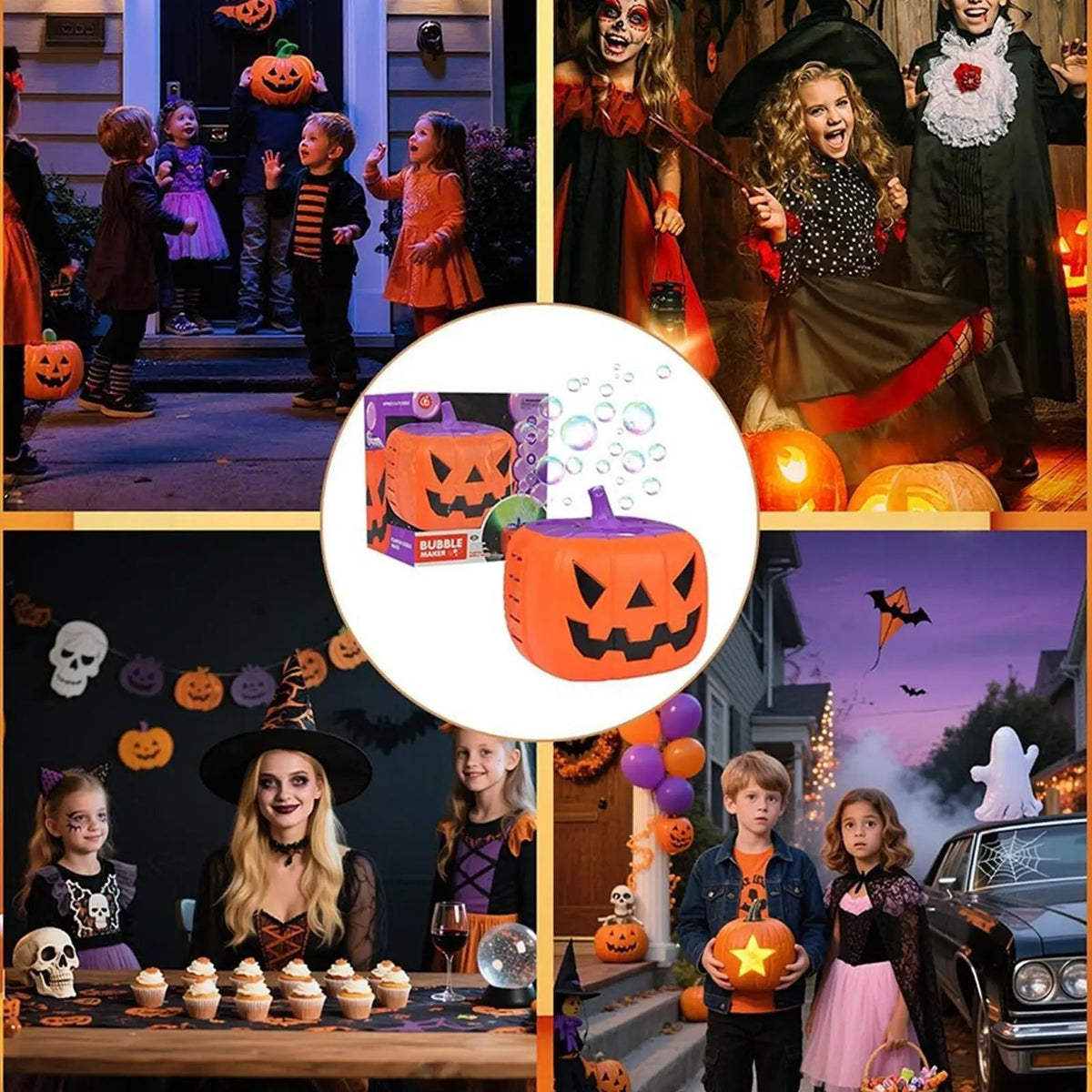 Thermabuild | Halloween Pumpkin Bubble Machine with LED Lights and Automatic Blower for Party Outdoor Decoration