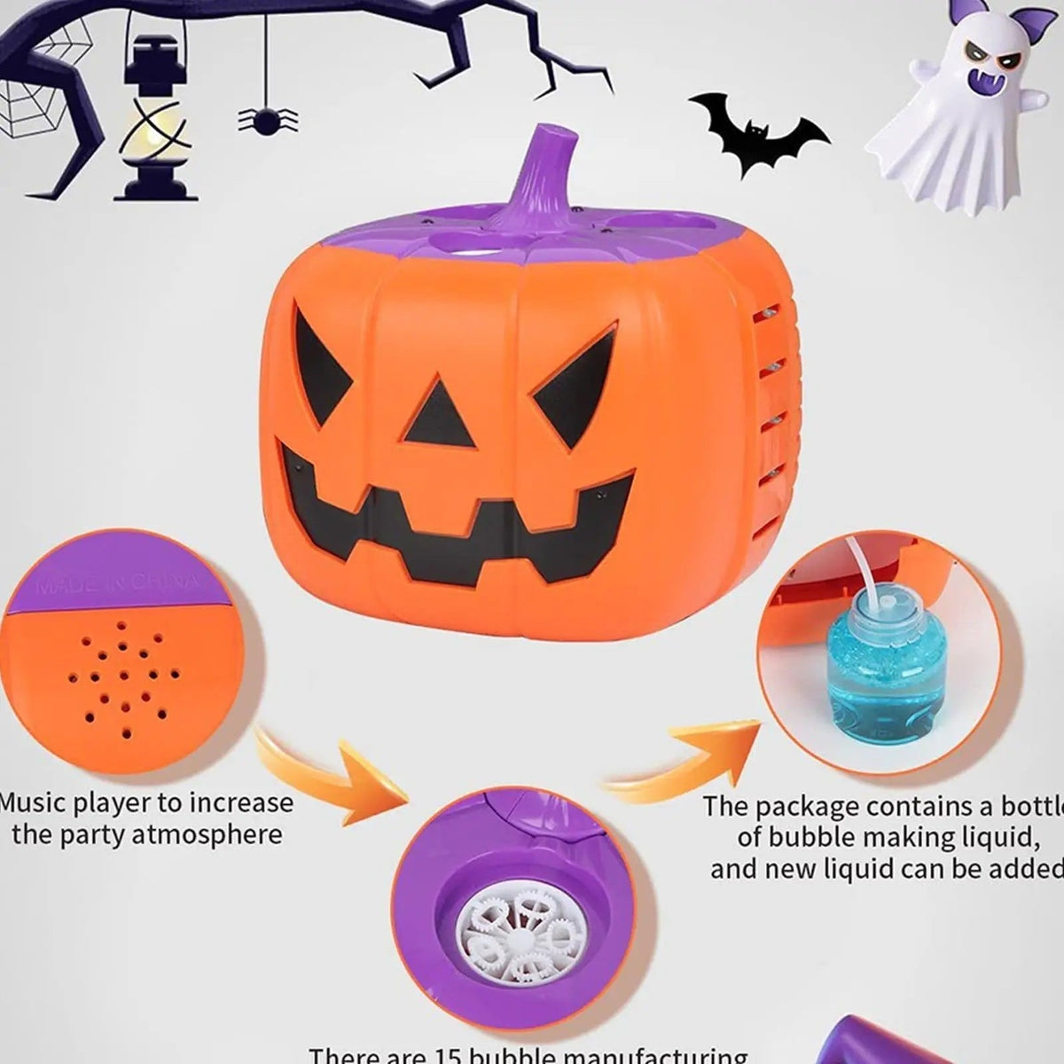 Thermabuild | Halloween Pumpkin Bubble Machine with LED Lights and Automatic Blower for Party Outdoor Decoration