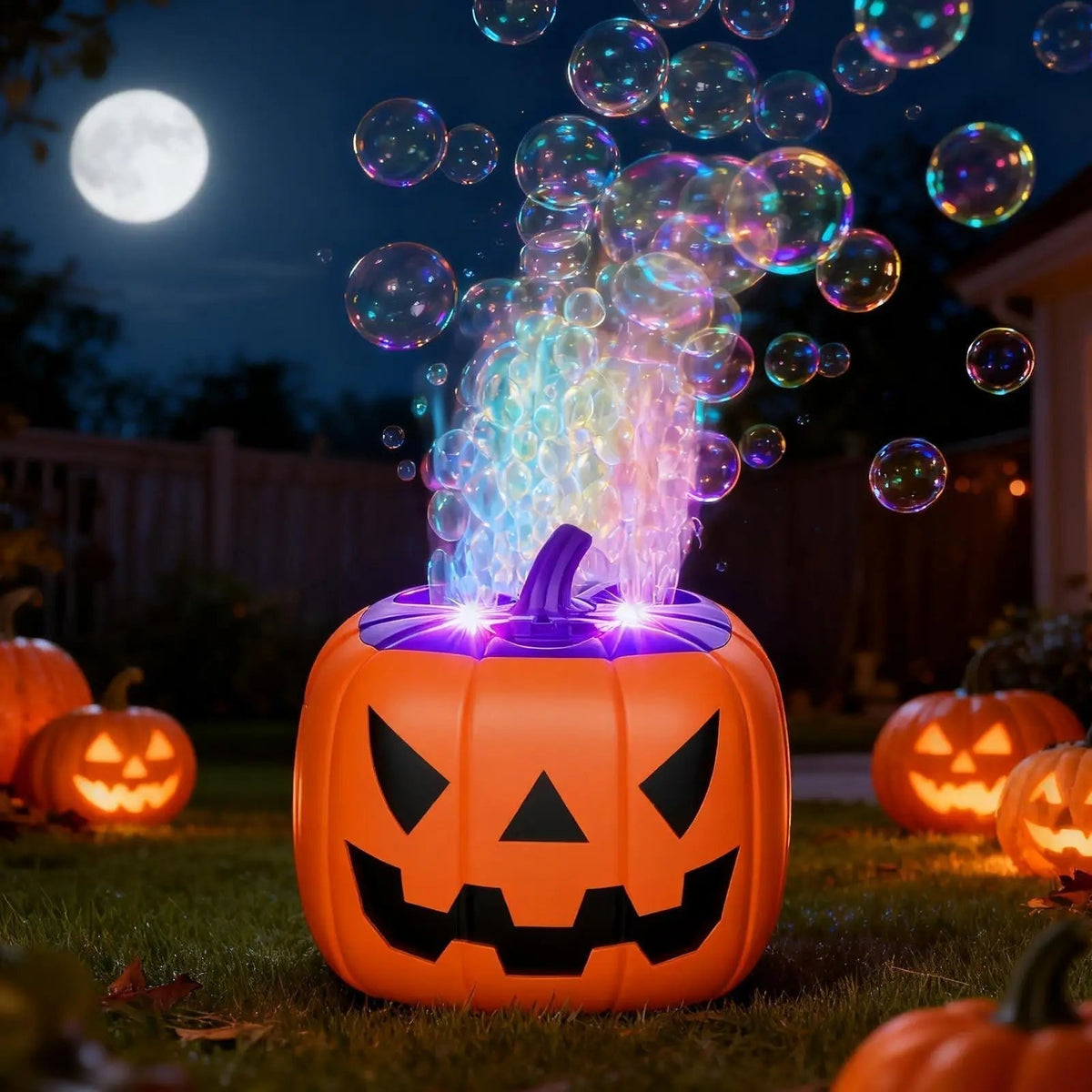 Thermabuild | Halloween Pumpkin Bubble Machine with LED Lights and Automatic Blower for Party Outdoor Decoration