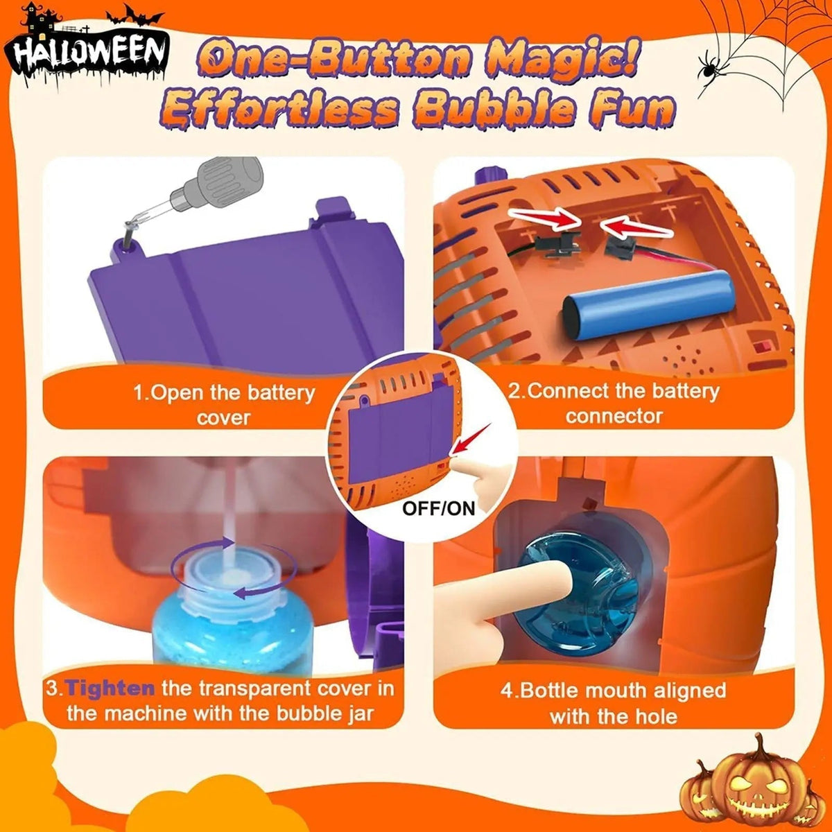 Thermabuild | Halloween Pumpkin Bubble Machine with LED Lights and Automatic Blower for Party Outdoor Decoration