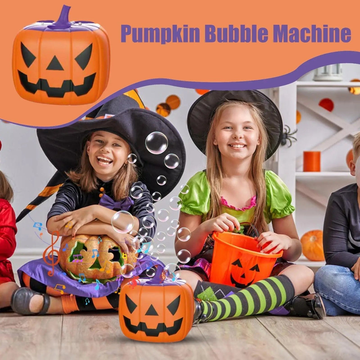 Thermabuild | Halloween Pumpkin Bubble Machine with LED Lights and Automatic Blower for Party Outdoor Decoration