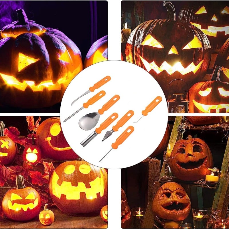 Thermabuild | Halloween Pumpkin Carving Kit and Tools with Stainless Steel Blades and Serrated Saw for Supplies