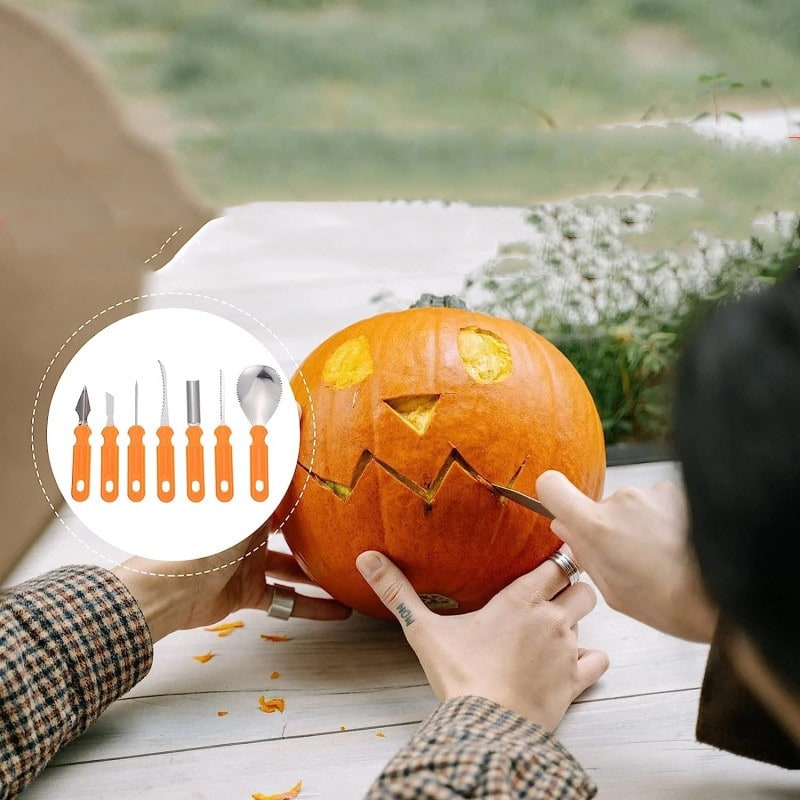 Thermabuild | Halloween Pumpkin Carving Kit and Tools with Stainless Steel Blades and Serrated Saw for Supplies