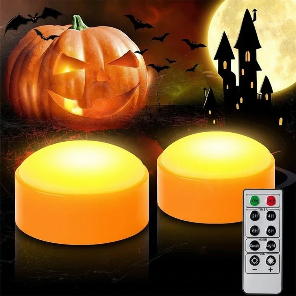 Thermabuild | Halloween Pumpkin Lights Battery Operated Puck with Remote Control for Party Decoration Led